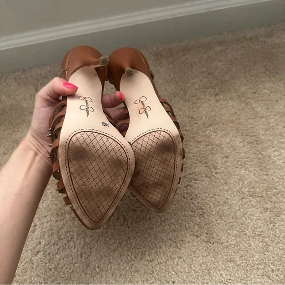 JESSICA SIMPSON Cognac Brown Studded Heels - Picture 6 of 7